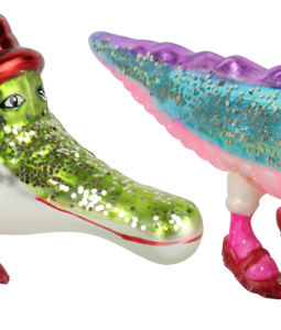 7775 GLASS ORNAMENTS CRAZY CROCO S/2